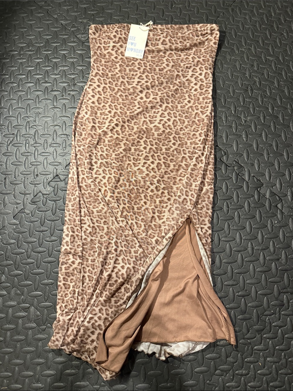 Leopard Print Midi strapless dress  in cheetah Brown/Tan